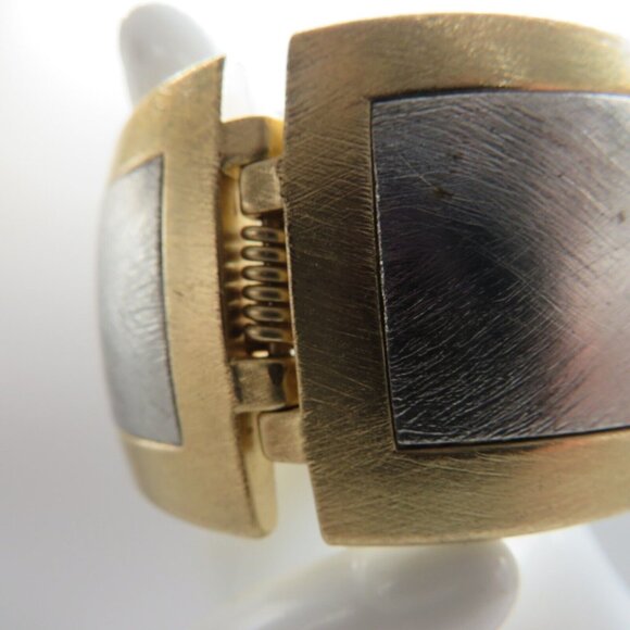 Vintage Bracelet Brushed Silver Gold Tone Hinged Cuff Clamper Bracelet - Picture 10 of 11